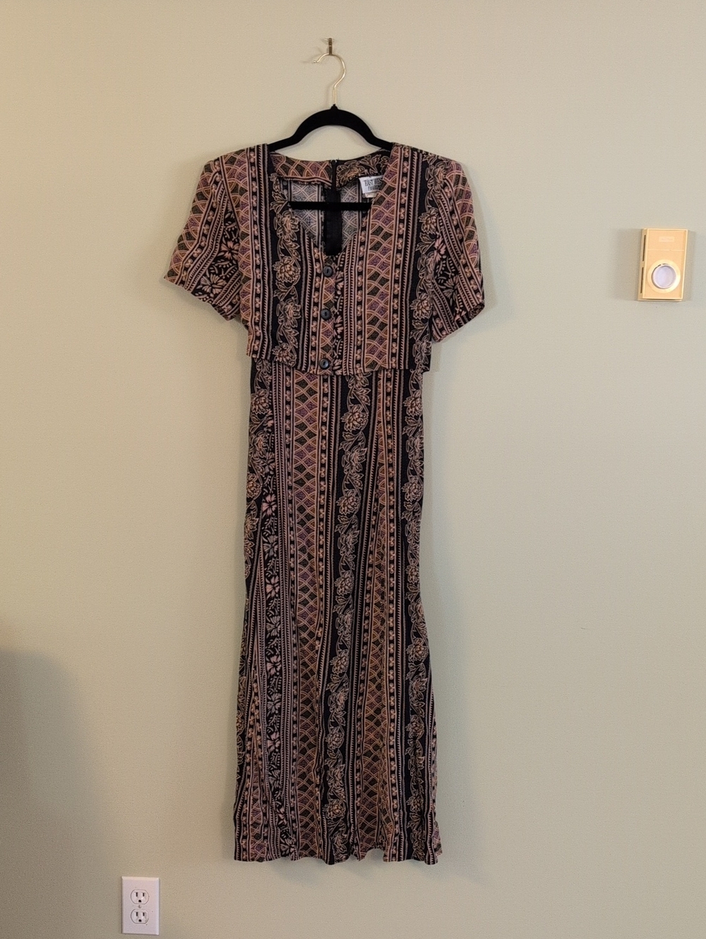 Striped Geometric Midi Dress - Black & Pink